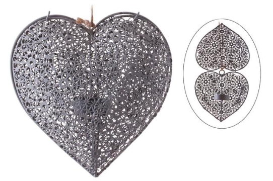 Srdce kovové šedé závěs velké