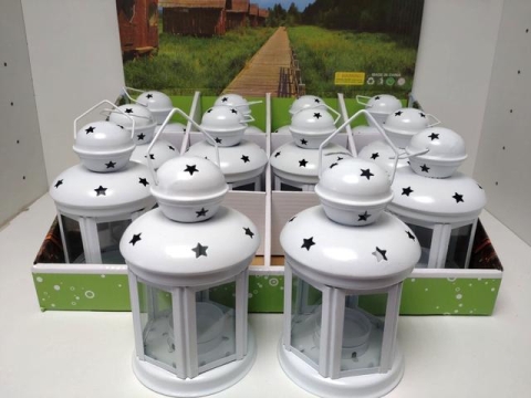 Lampička plechová bílá střední