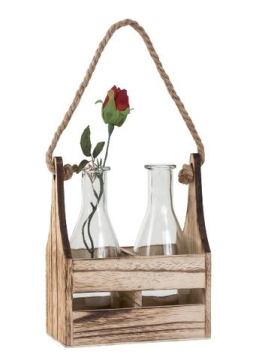 Váza sklo 2ks v dřevěné bedýnce