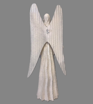 Anděl bílý plechová křídla velký – 45 cm