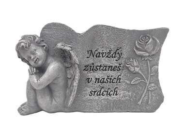 Anděl svícen s růží a nápisem